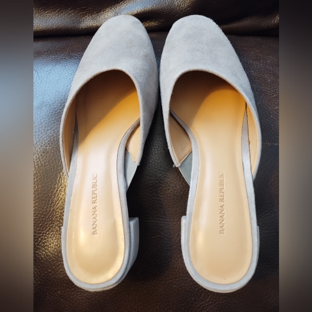 Banana Republic Open Back Heels in Grey Suede